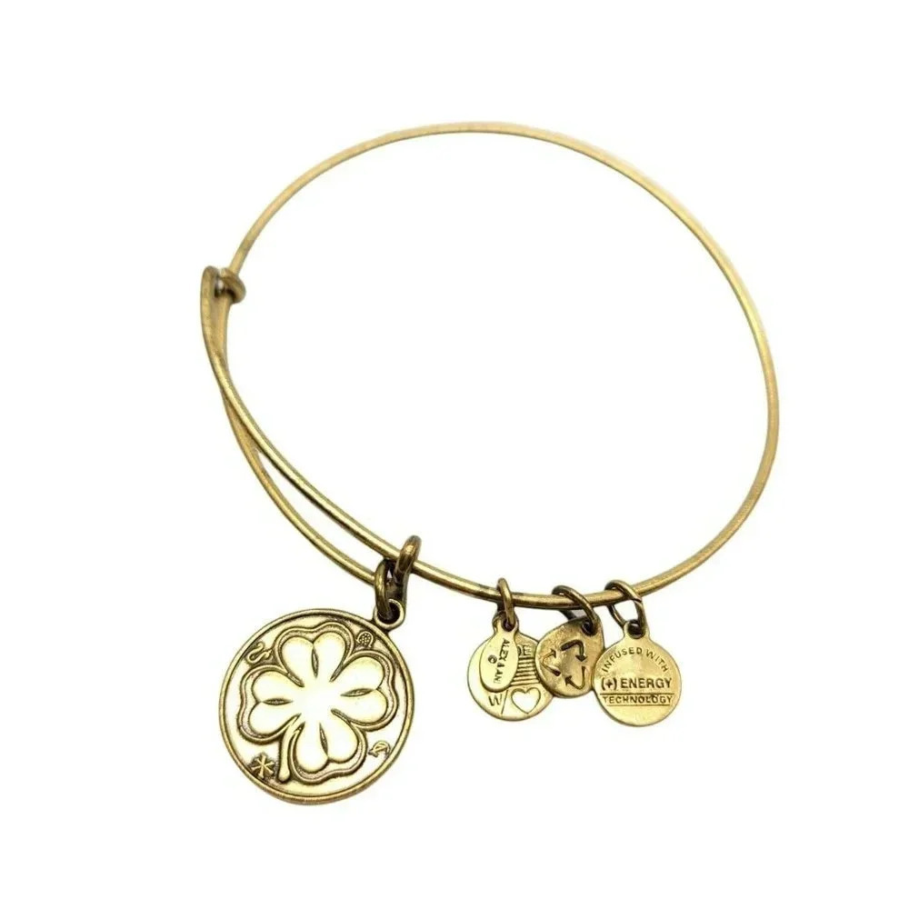 ALEX and ANI Gold Tone 4 Leaf Clover 🍀 Expandable Charm Bangle Bracelet